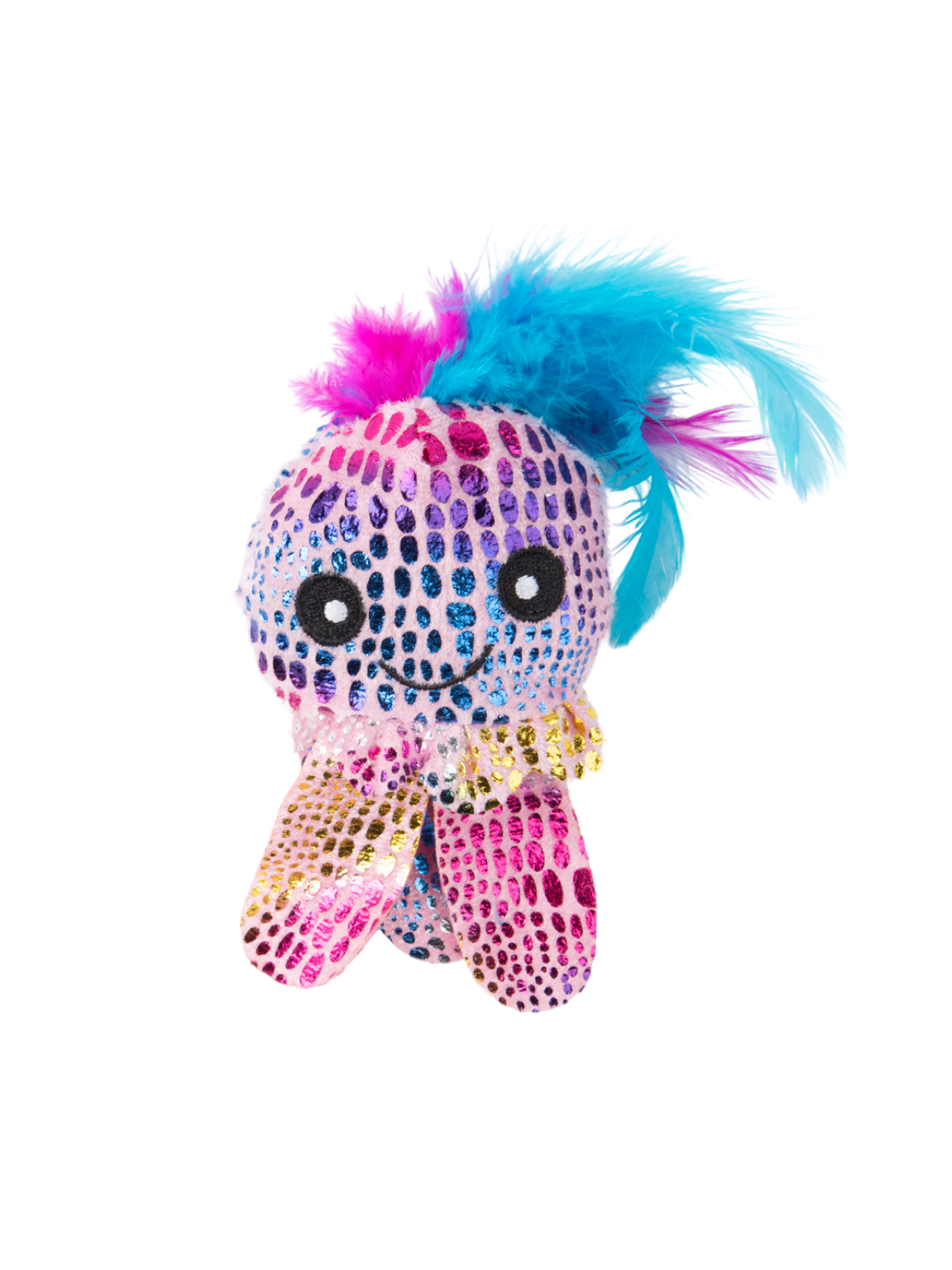 Игрушка Mr.Kranch для кошек Осьминожка плюшевая с кошачьей мятой и перышками 6,5 см розовая