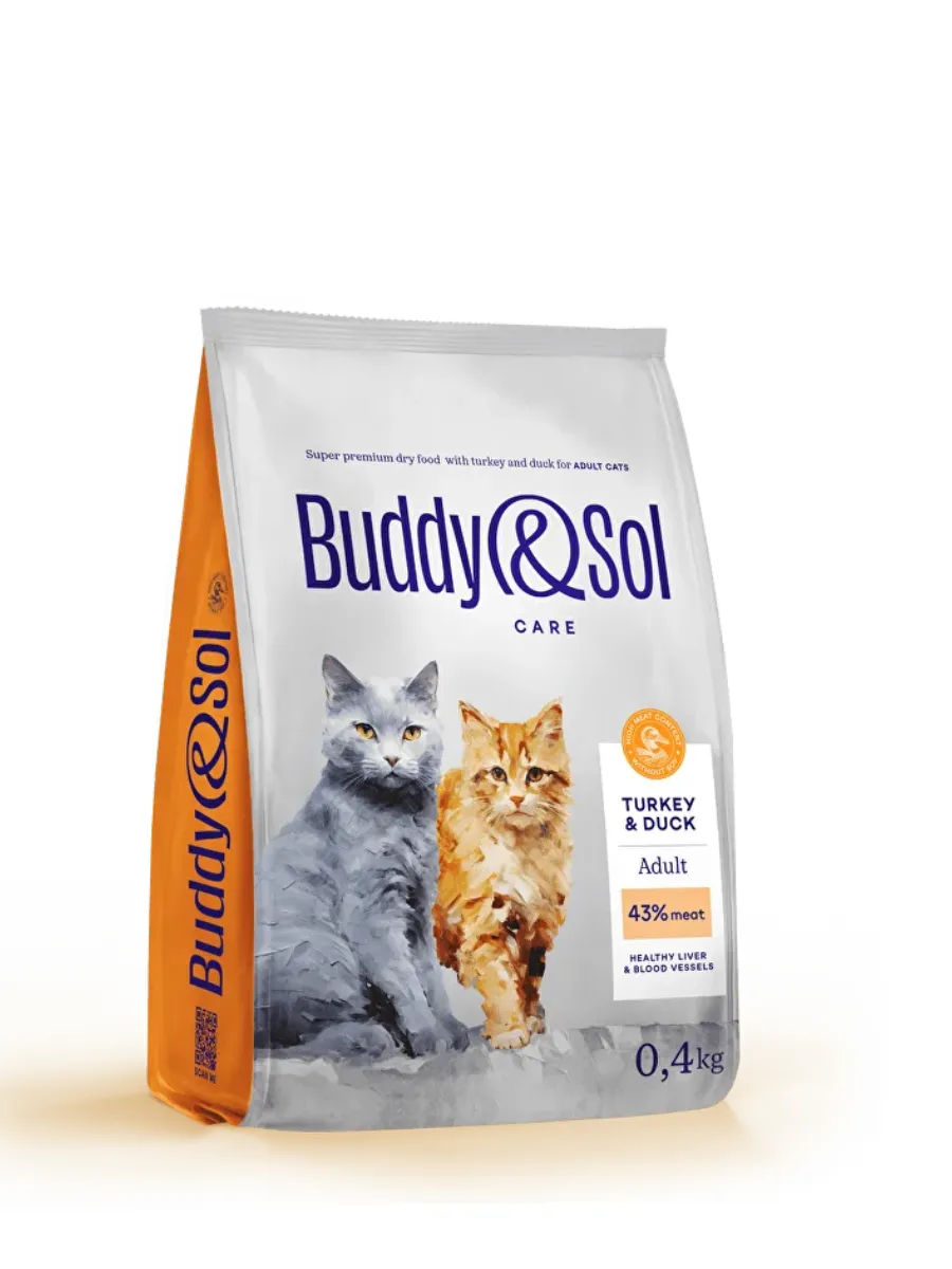 Buddy&Sol Care Сухой корм с индейкой и уткой для кошек 0,4кг