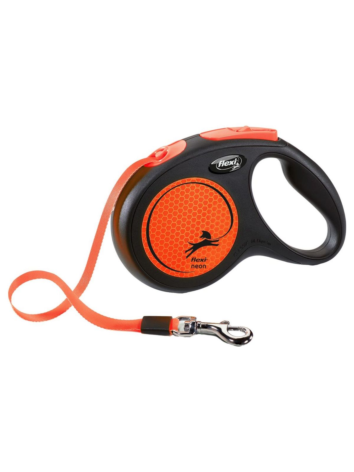 Flexi flexi рулетка Neon New M (до 25 кг) лента 5 м, светоотражающая, оранжевый неон