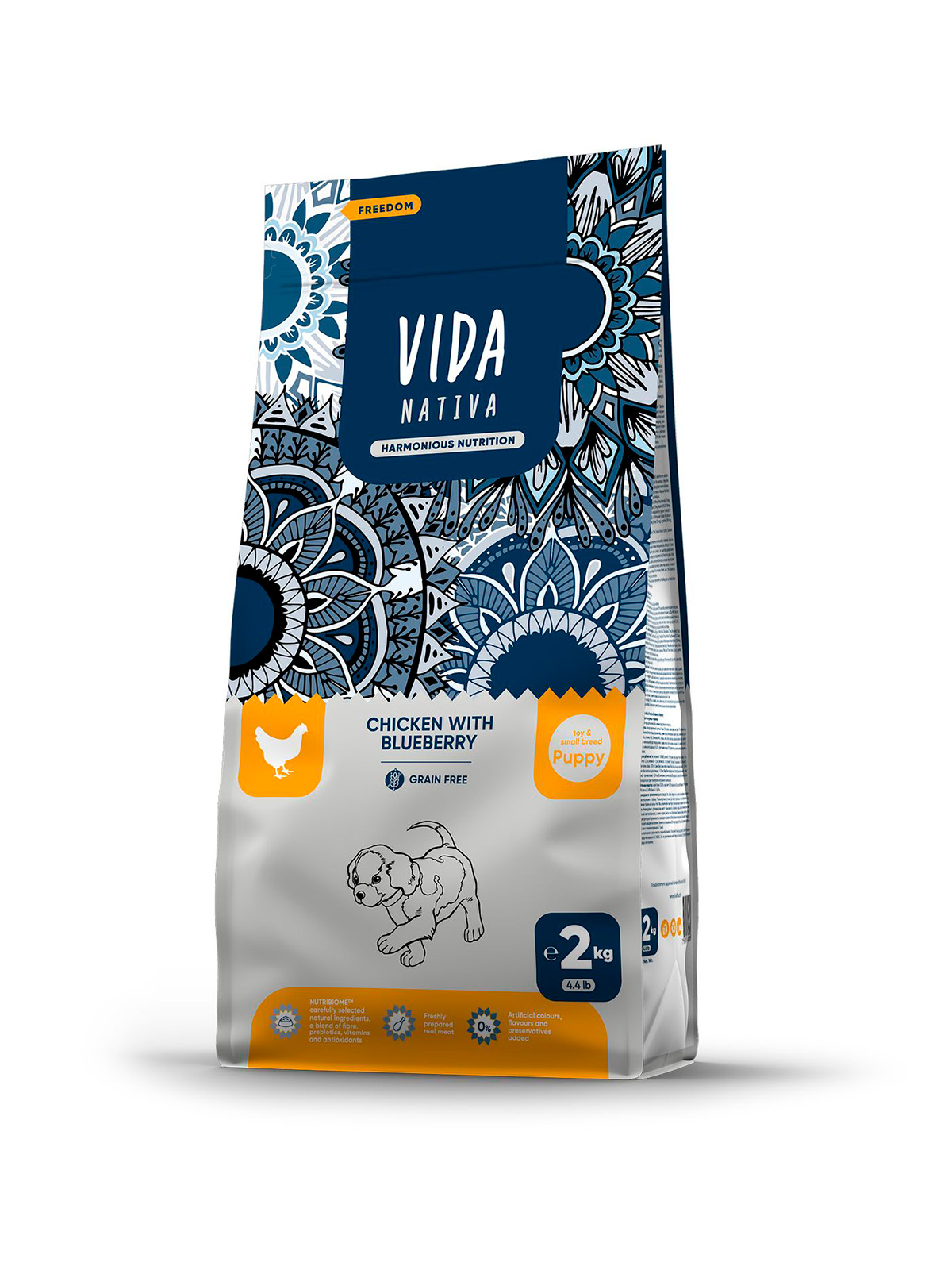 Сухой корм VIDA NATIVA для щенков миниатюрных и мелких пород из курицы с черникой 2 кг