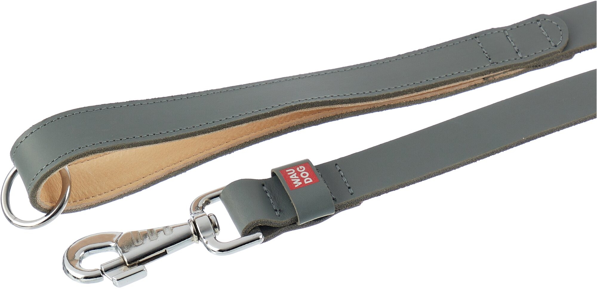 Поводок для собак WAUDOG Classic, кожаный (L, серый, длина 122см, ширина 25мм)