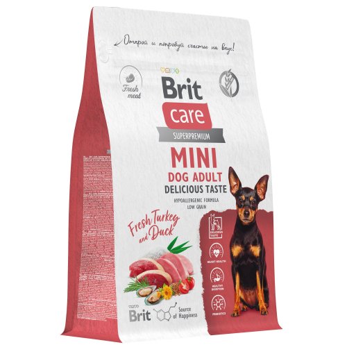 Brit Care BRIT CARE Mini, Сухой корм с инд. и уткой для вз.соб.мин.п,"Adult.Delicious Taste",1.5кг,5079186