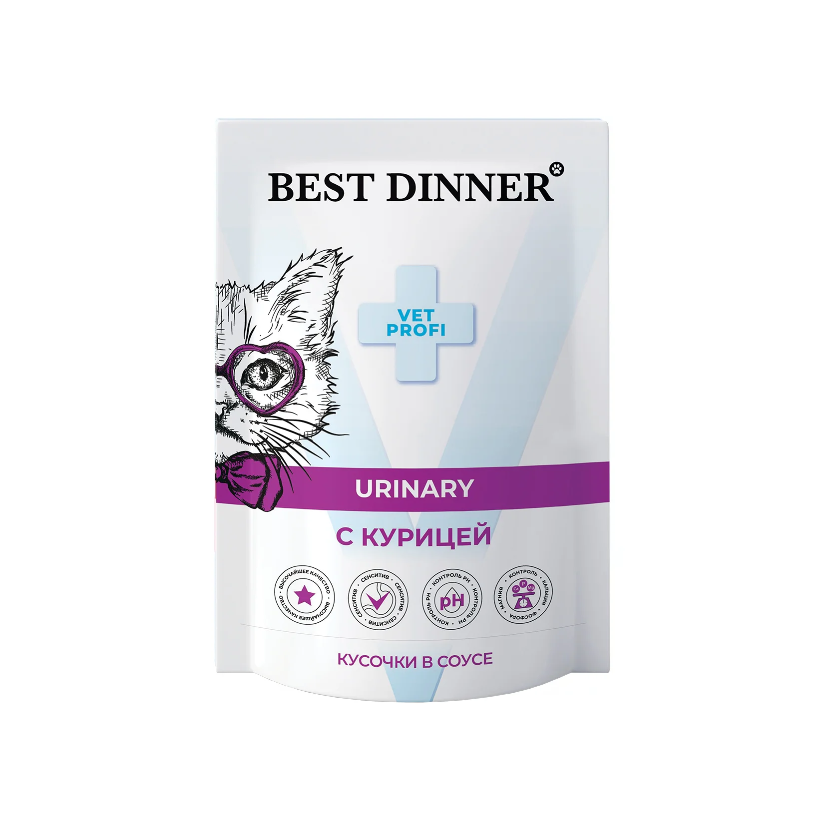 Влажный корм Best Dinner Vet Profi Urinary (Бест Диннер) для кошек при МКБ кусочки в соусе с курицей 85г