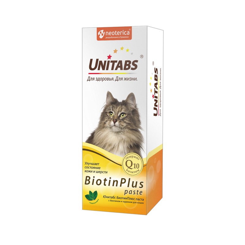 UNITABS Unitabs Паста витаминно-минеральная BiotinPlus с Q10 для кошек, 120 мл