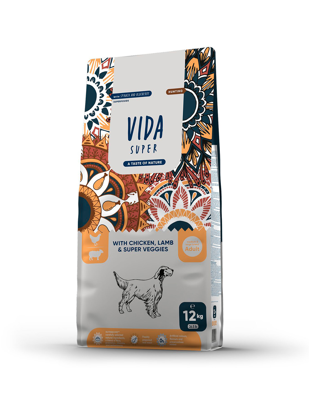 Сухой корм VIDA SUPER для взрослых собак средних и крупных пород из курицы с ягненком и овощами 12 кг