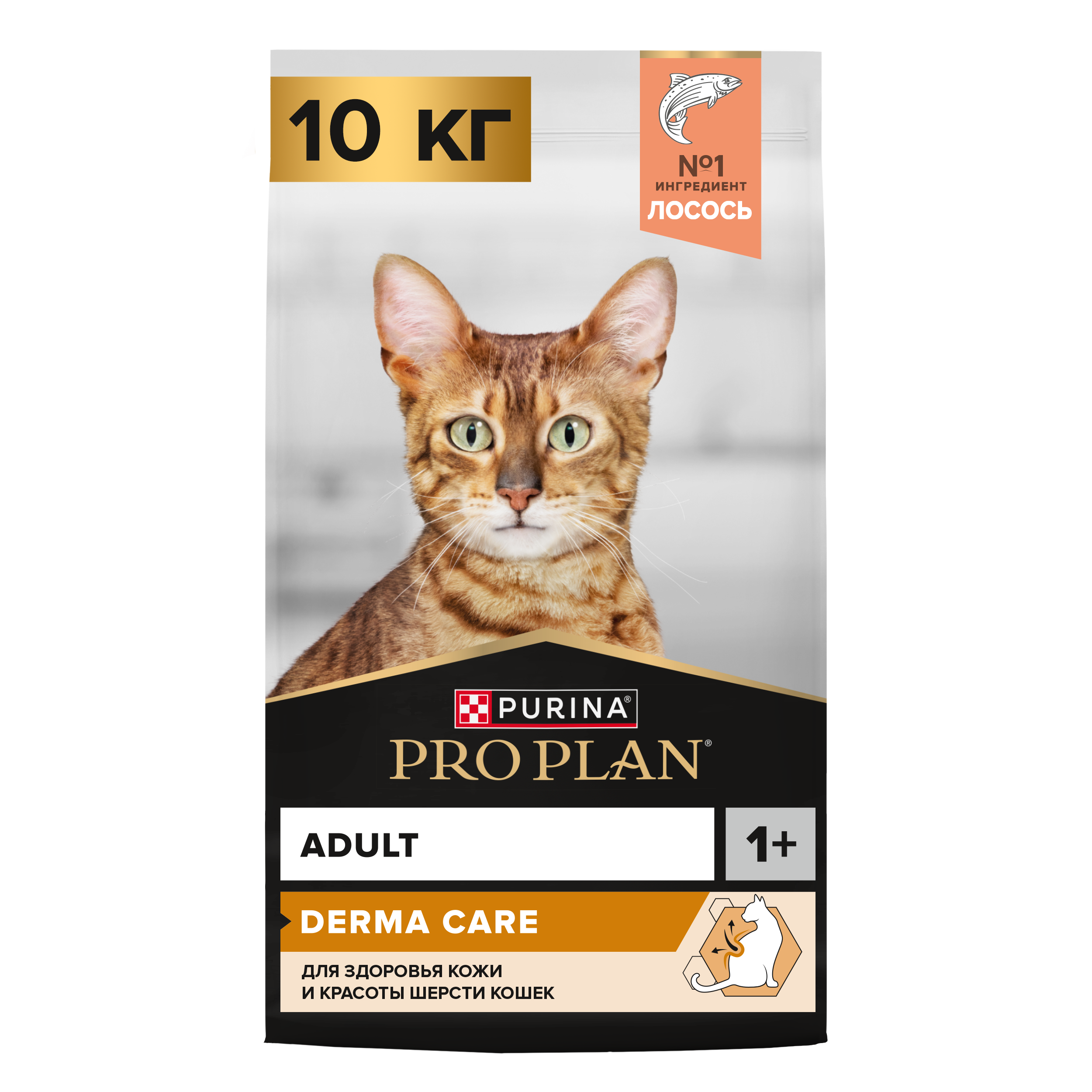 Сухой корм PRO PLAN DERMA CARE для кошек для здоровья кожи и красоты шерсти с лососем, 10 кг