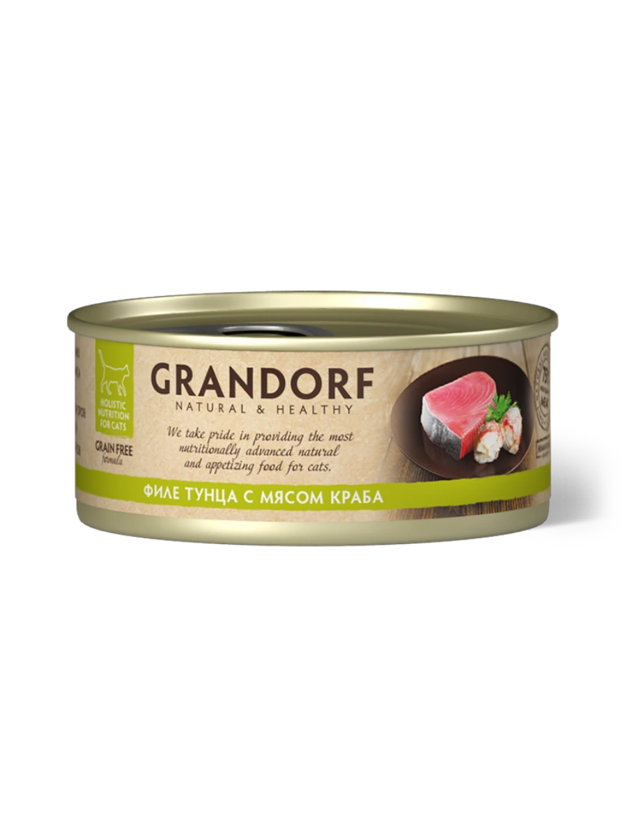 Grandorf Влажный корм для кошек всех возрастов, филе тунца с мясом краба, 70гр - 1шт 5404009512604