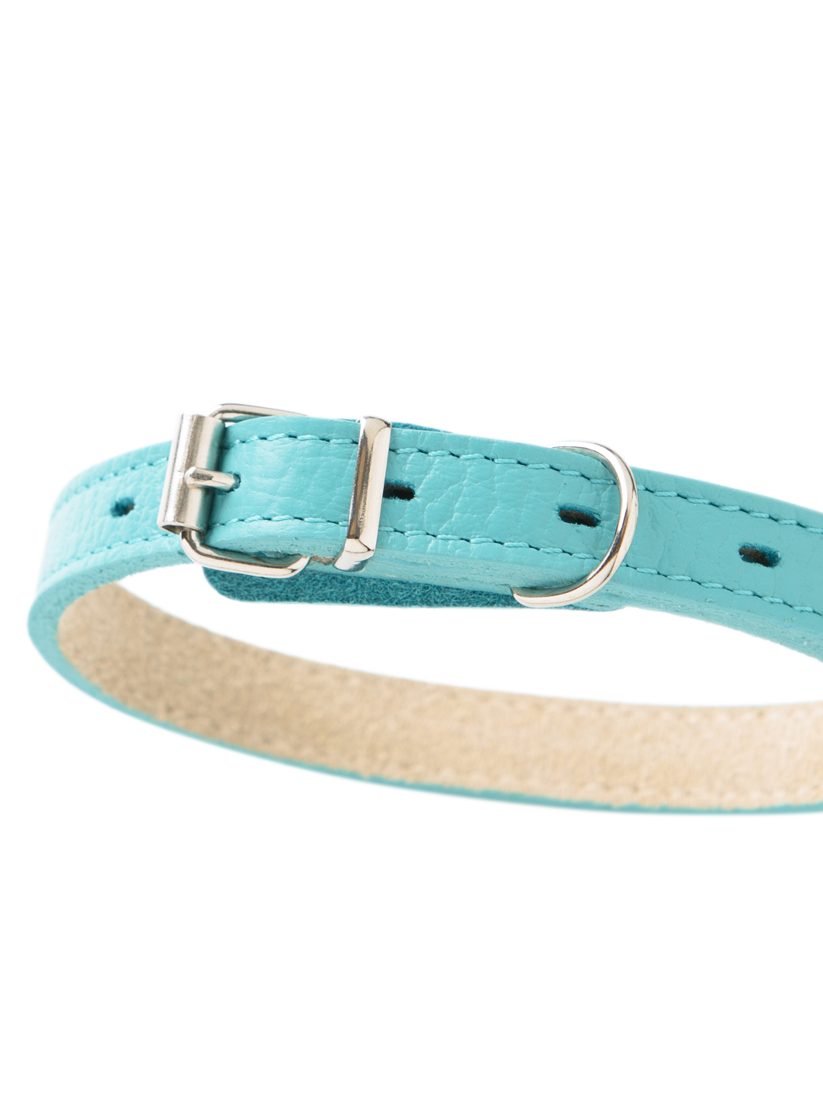 Ошейник Mr.Kranch для собак из натуральной кожи прямой, 20-25см, бирюзовый