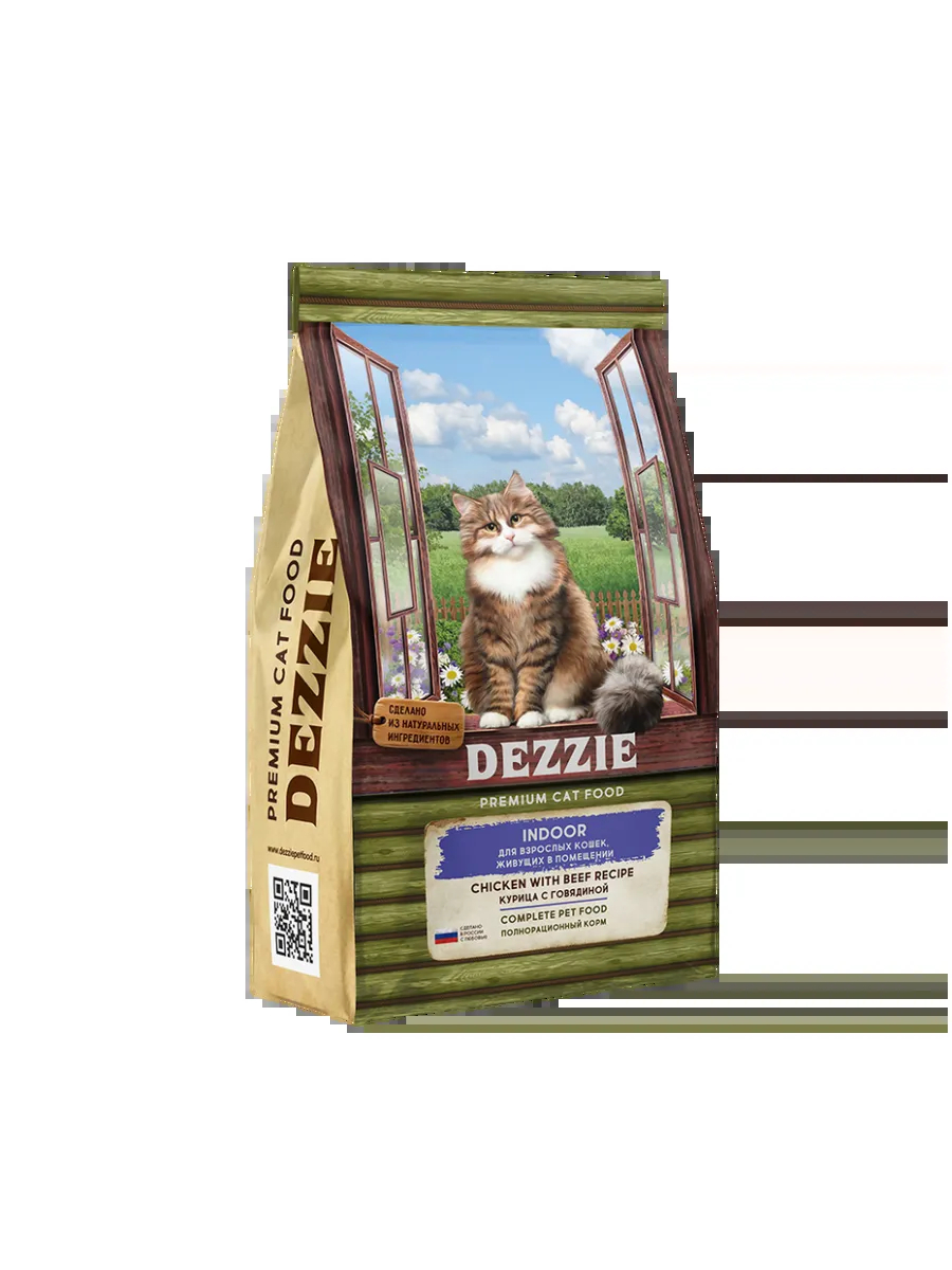 Dezzie Сухой корм для домашних кошек с курицей и говядиной - 2 кг