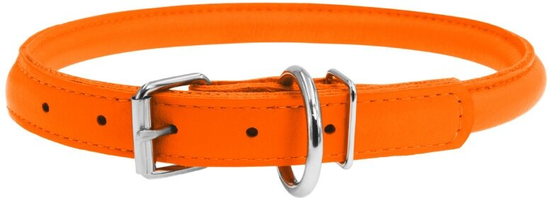 Ошейник для собак WAUDOG Glamour, с QR-паспортом, кожаный, круглый (XS, 6мм, 17-20см, оранжевый)