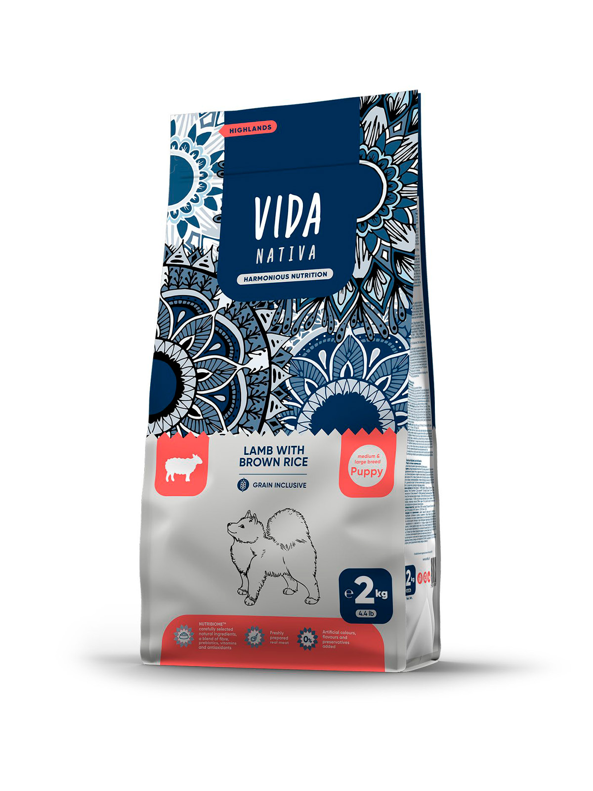 Сухой корм VIDA NATIVA для щенков средних и крупных пород из ягненка с бурым рисом 2 кг