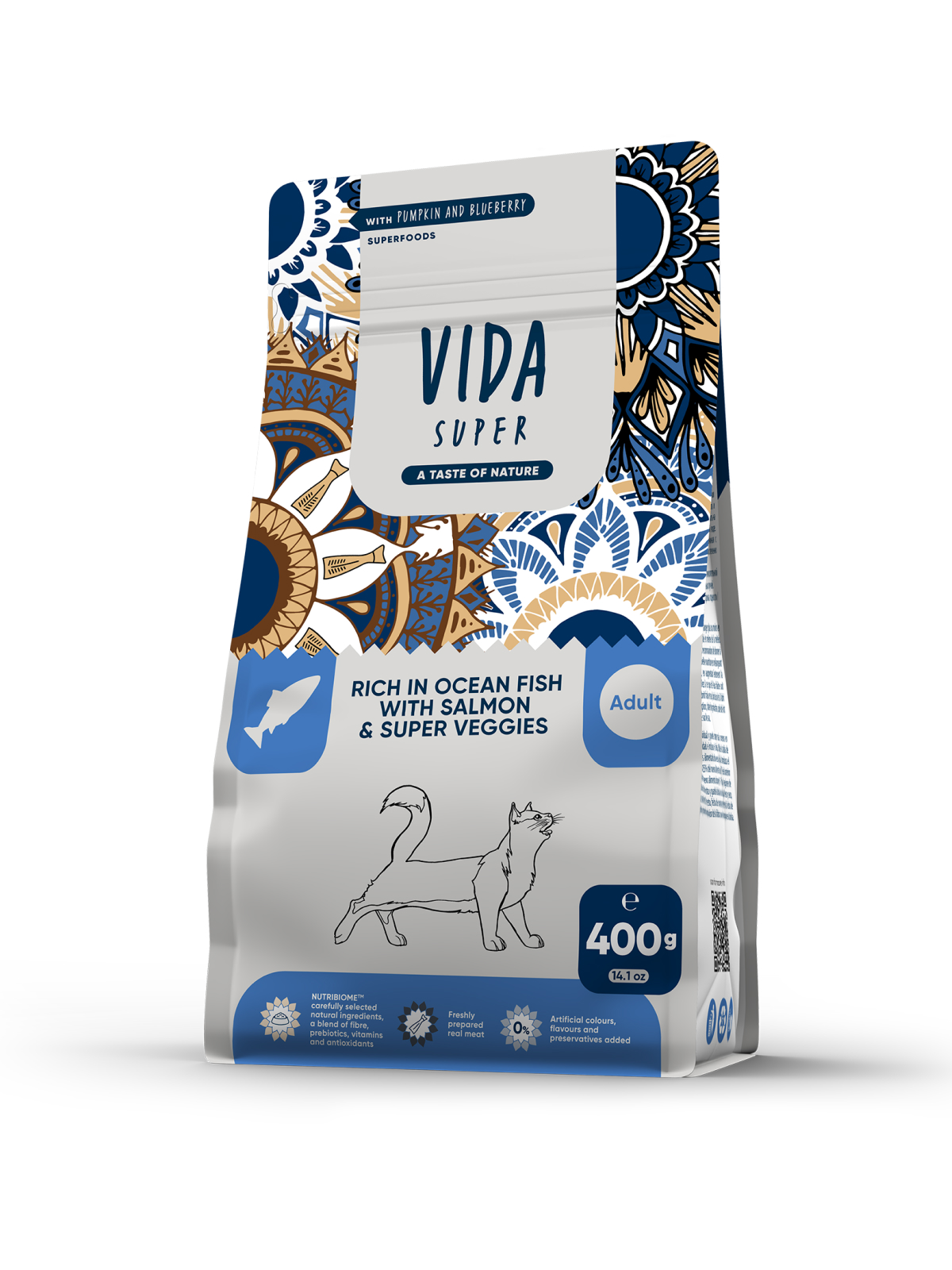 Сухой корм VIDA SUPER для для взрослых кошек с лососем и овощами 400 г