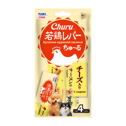 Лакомство-пюре для собак "Inaba Churu Wakadori Reba" (Инаба) Кусочки куриной печени с сыром 14г*4шт