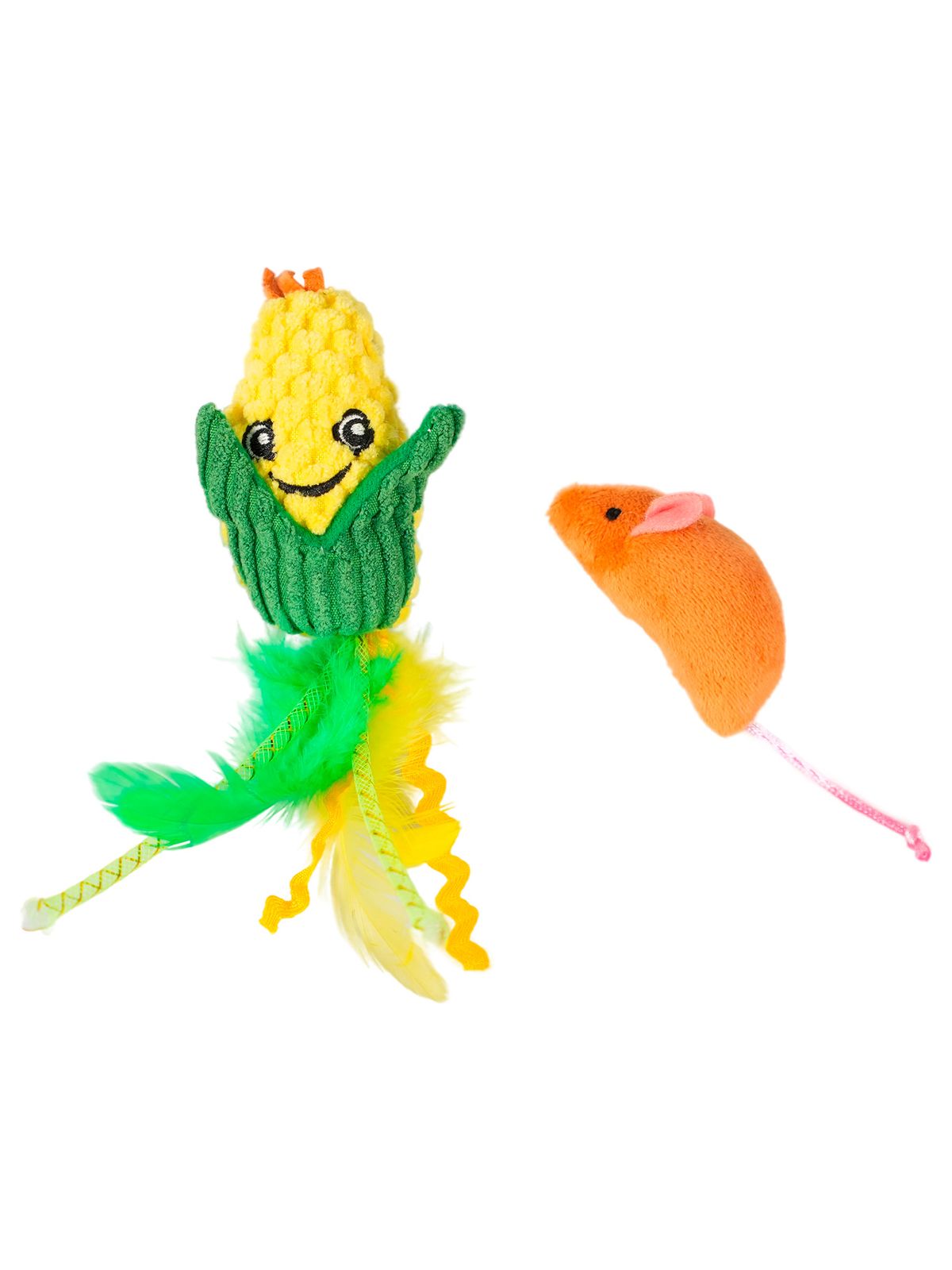 Игрушка Mr.Kranch для кошек Кукурузка и Мышка плюшевая с кошачьей мятой и перышками 19 см желтая (35002)
