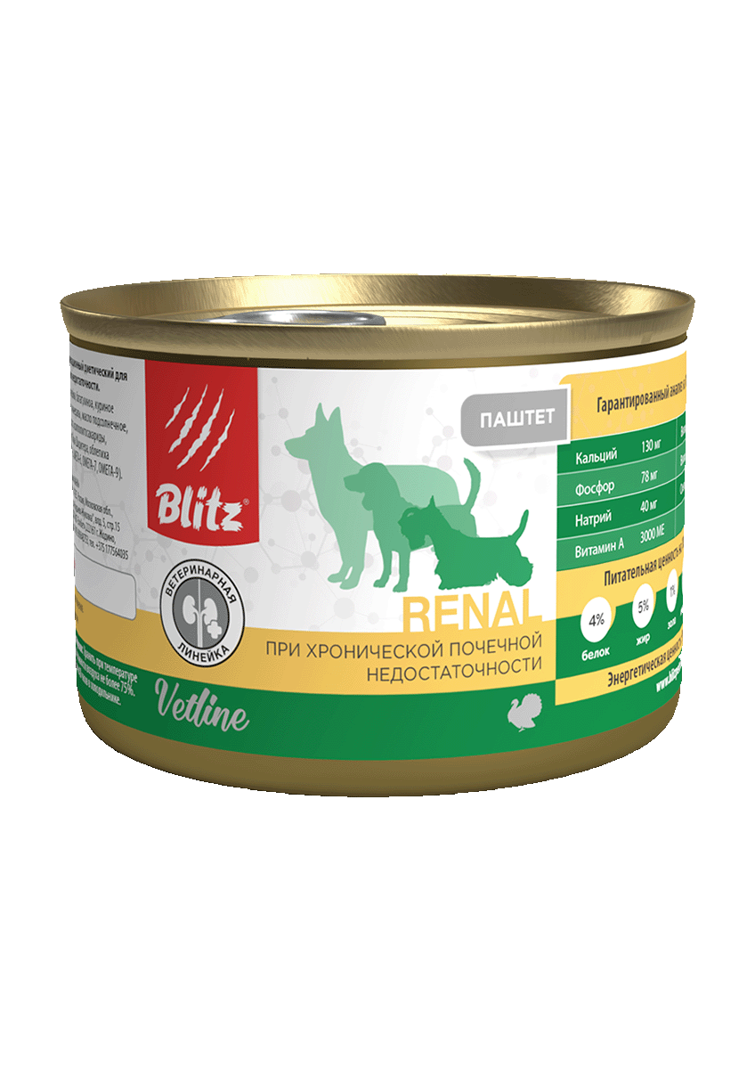 BLITZ Blitz Vetline Dog Renal Влажный корм д/собак при почечной недостаточности 200гр