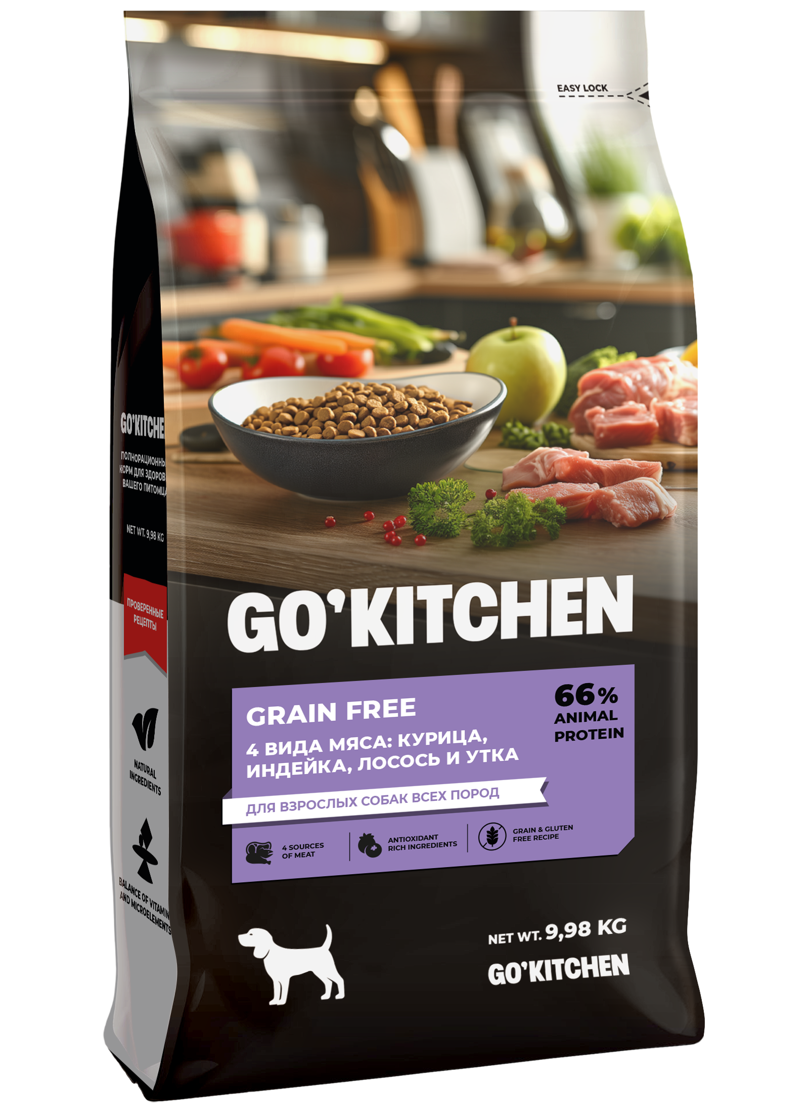 GO'KITCHEN Сухой корм для взрослых собак всех пород с курицей 9.98кг 4640201673458