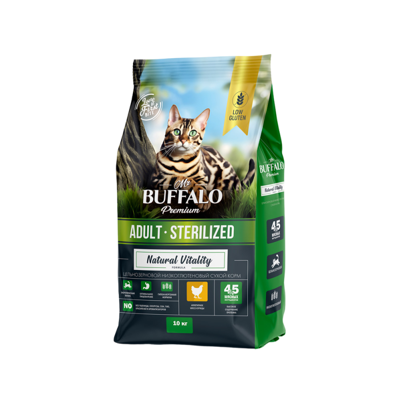 Mr.BUFFALO MR.BUFFALO STERILIZED 10 кг сухой корм для кошек курица