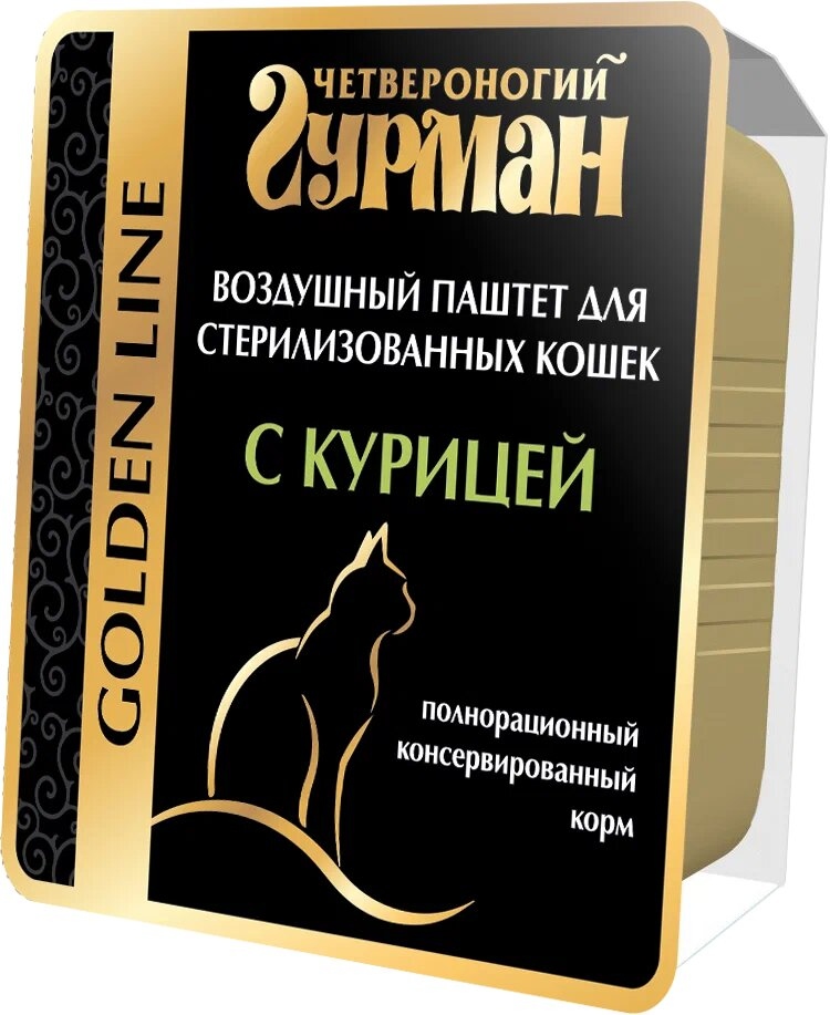 Четвероногий Гурман Корм влажный полнорационный для стерилизованных кошек и кастрированных котов "Golden line Воздушный паштет с курицей" 100г