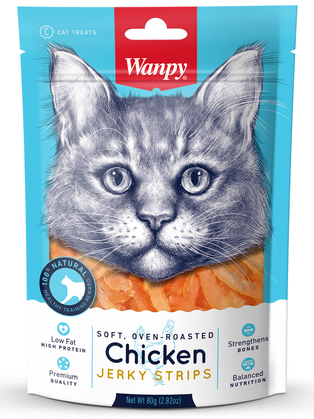 Wanpy Cat Лакомство для кошек мягкая вяленая соломка из курицы 80 г