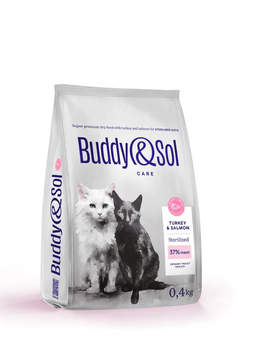 Buddy&Sol Care Сухой корм с индейкой и лососем для стерилизованных кошек 0,4кг