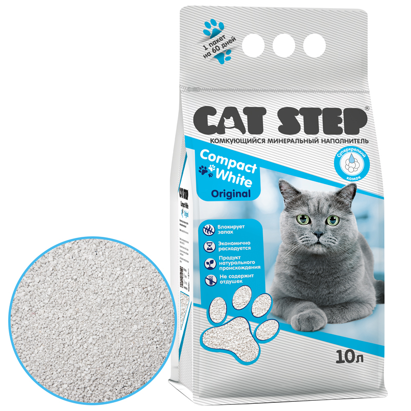 CAT STEP Compact White Original Наполнитель комкующийся 10л