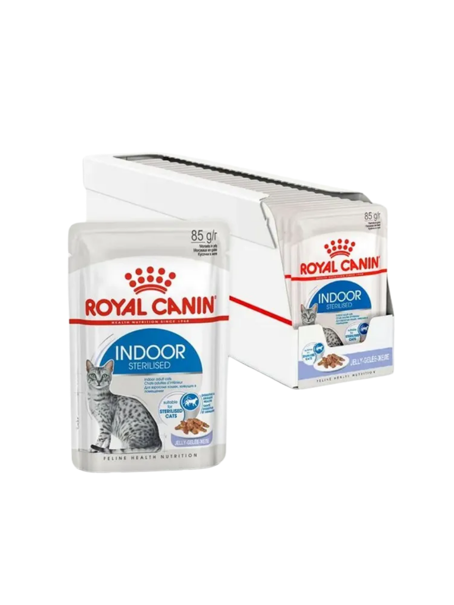 Влажный корм Royal Canin Indoor Sterilised для взрослых кошек (в возрасте от 1 года до 7 лет), живущих в помещении желе 85гр-28шт
