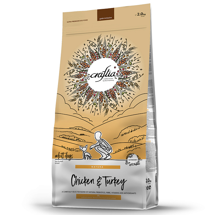 CRAFTIA Сухой корм  для взрослых собак миниатюрных и мелких пород из курицы и индейки 7 кг 7640335420659