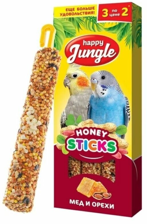 Happy Jungle Лакомство для мелких грызунов, с медом и орехами, 3 шт