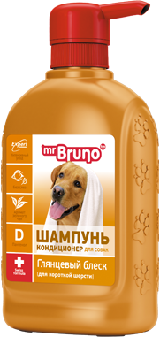 Шампунь-кондиционер Mr.Bruno  Глянцевый блеск  для гладкошерстных собак, 350 мл