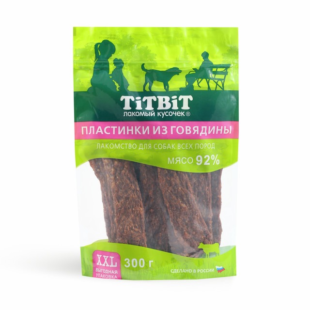 TiTBiT Лакомство для собак, пластинки из говядины, 300г
