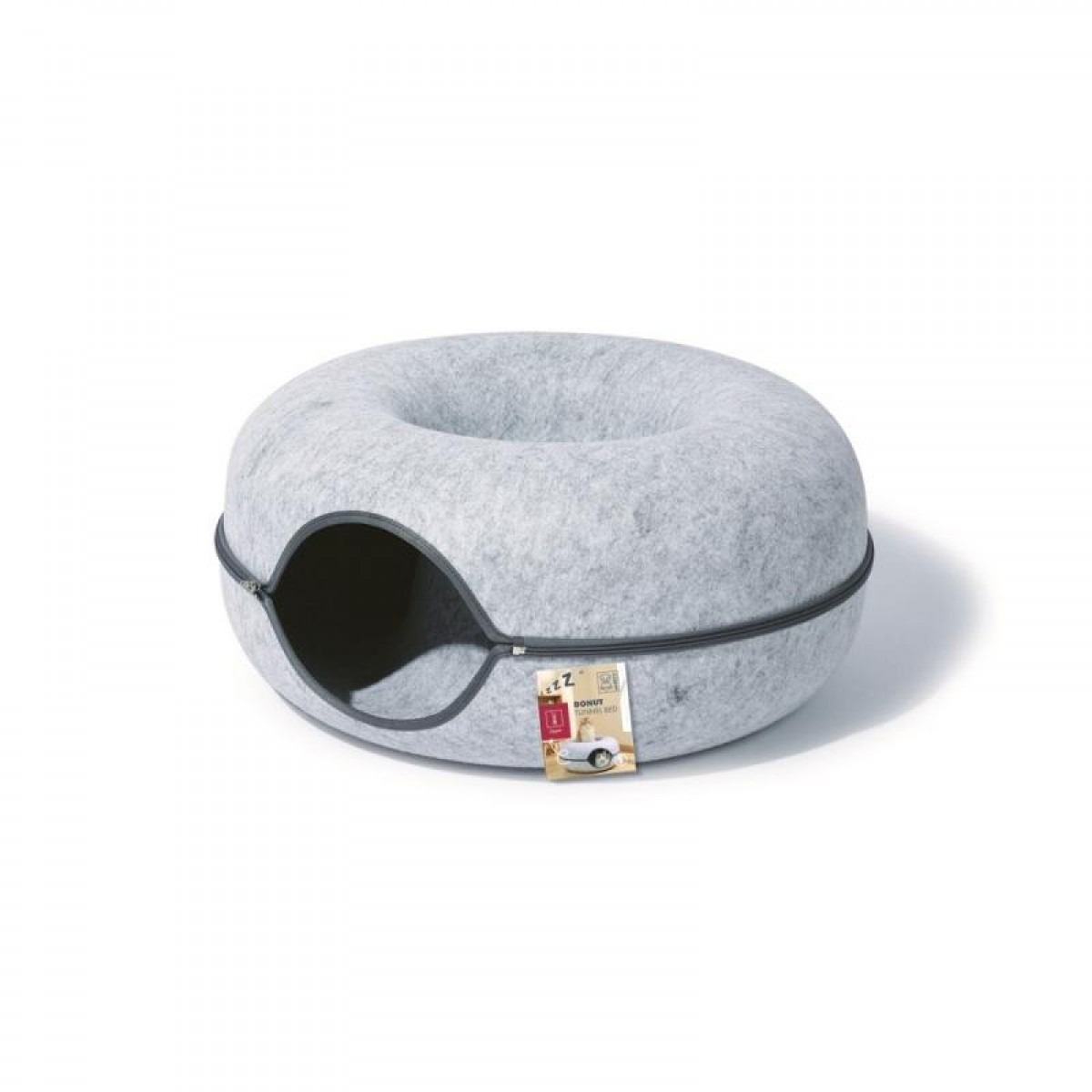 M-PETS Лежанка-тоннель Донат, цвет серый,размер M, 60x60x28см