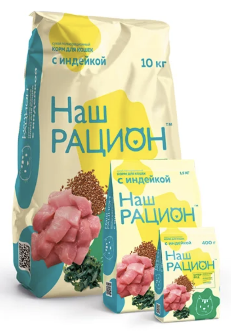 Наш Рацион Сухой полнорационный корм для кошек с индейкой 400 гр