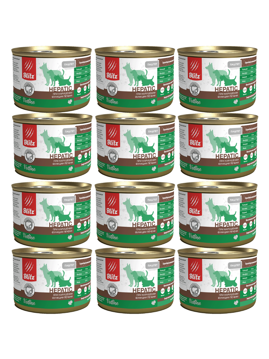 Blitz Vetline Dog Hepatic Влажный корм д/собак при нарушении функции печени 200гр-12шт