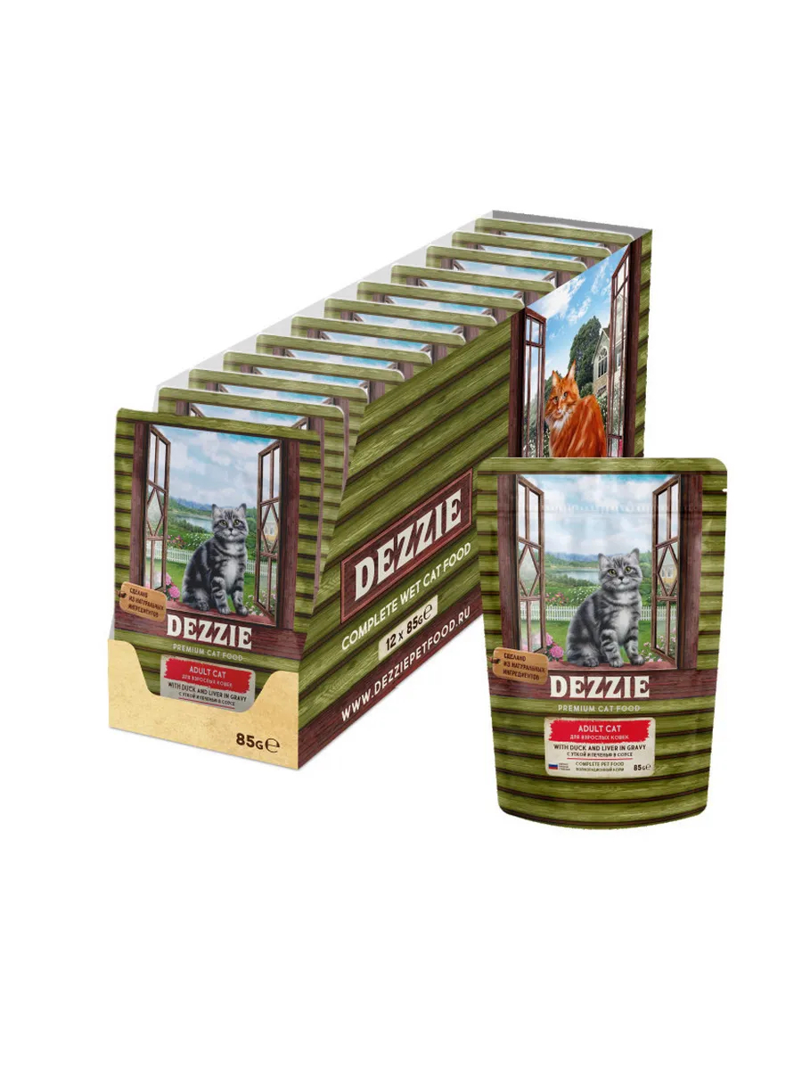 Dezzie Влажный корм для кошек с уткой и печенью в соусе-85г х 12шт