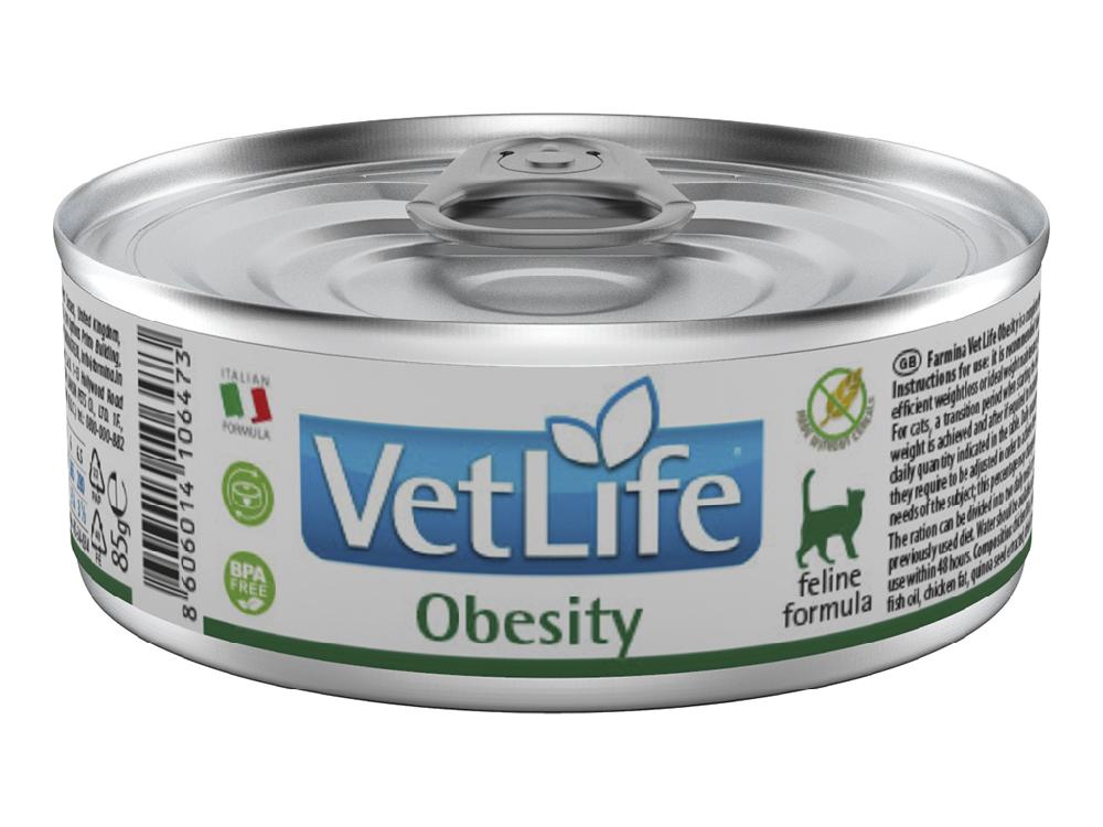 FARMINA Влажный корм для кошек Farmina Vet life Obesity, для снижения веса, ветеринарная диета, лечебный, 85 г