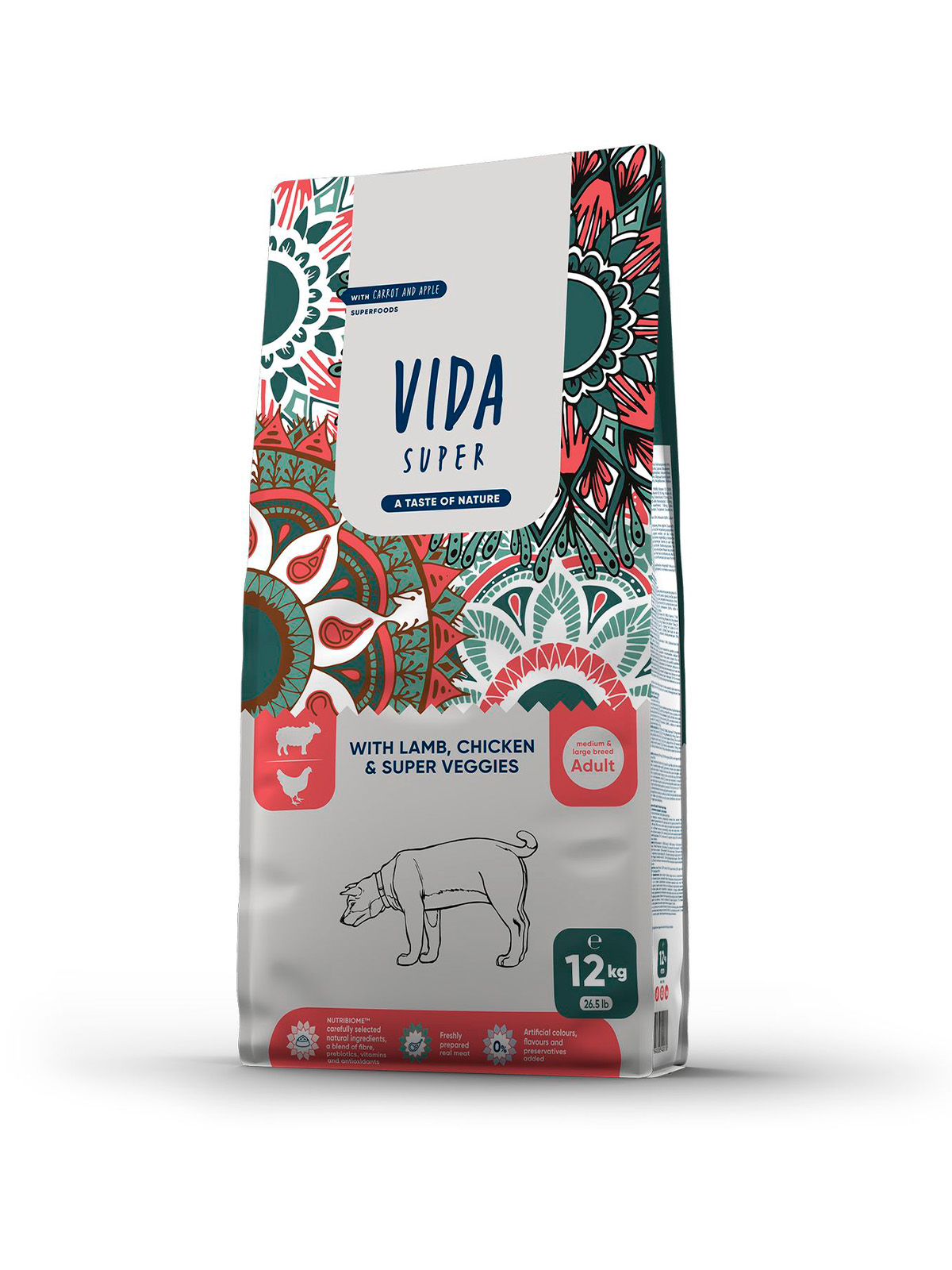 Сухой корм VIDA SUPER для взрослых собак средних и крупных пород из ягненка и курицы с овощами 12 кг