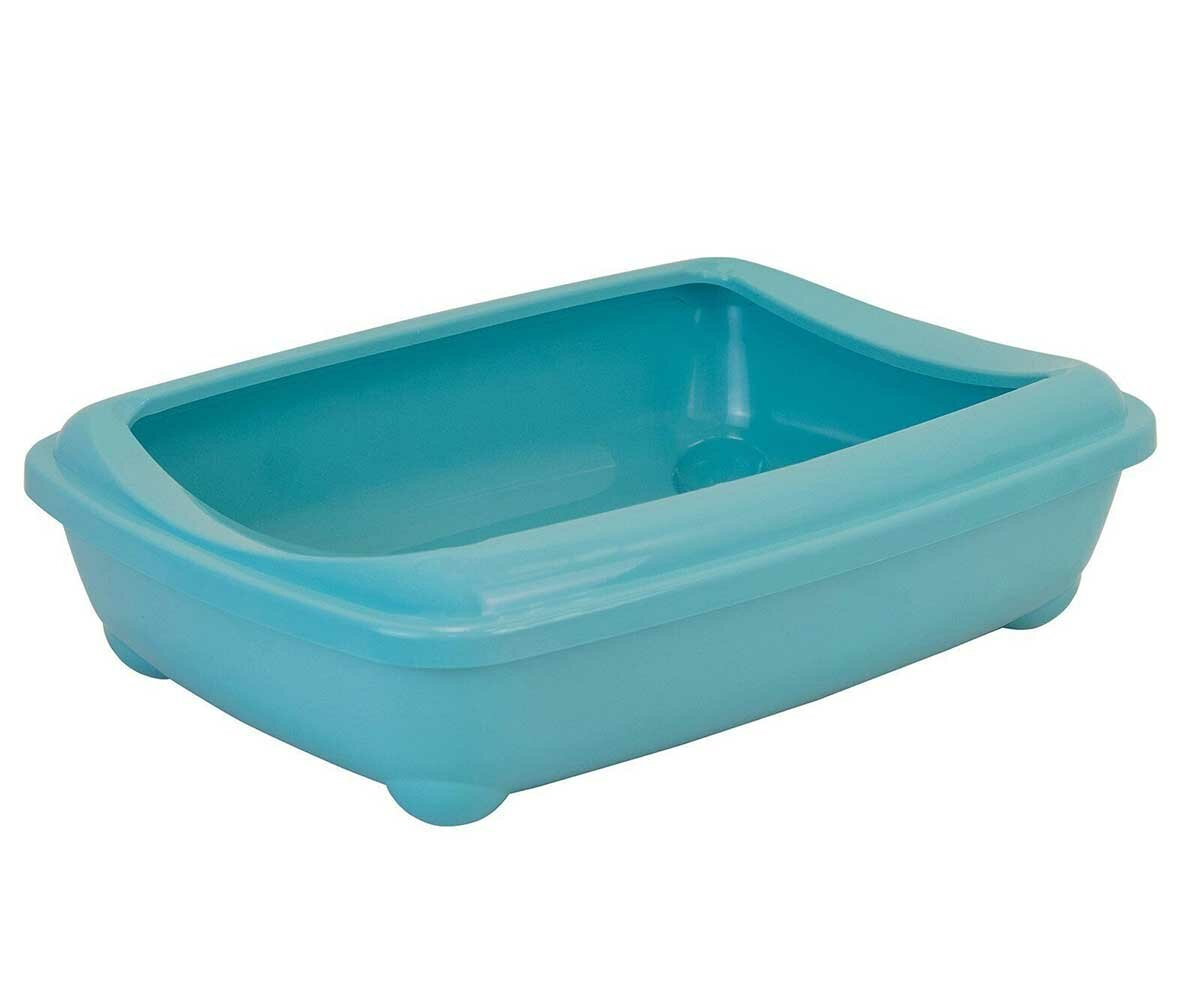 Туалет для кошек "Homecat" с бортиком бирюзовый, 50 см х 38 см х 13 см