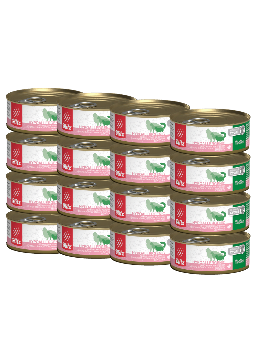 Blitz Vetline Cat Hypoallergenic Влажный корм для кошек при пищевой аллергии, 100гр-16шт