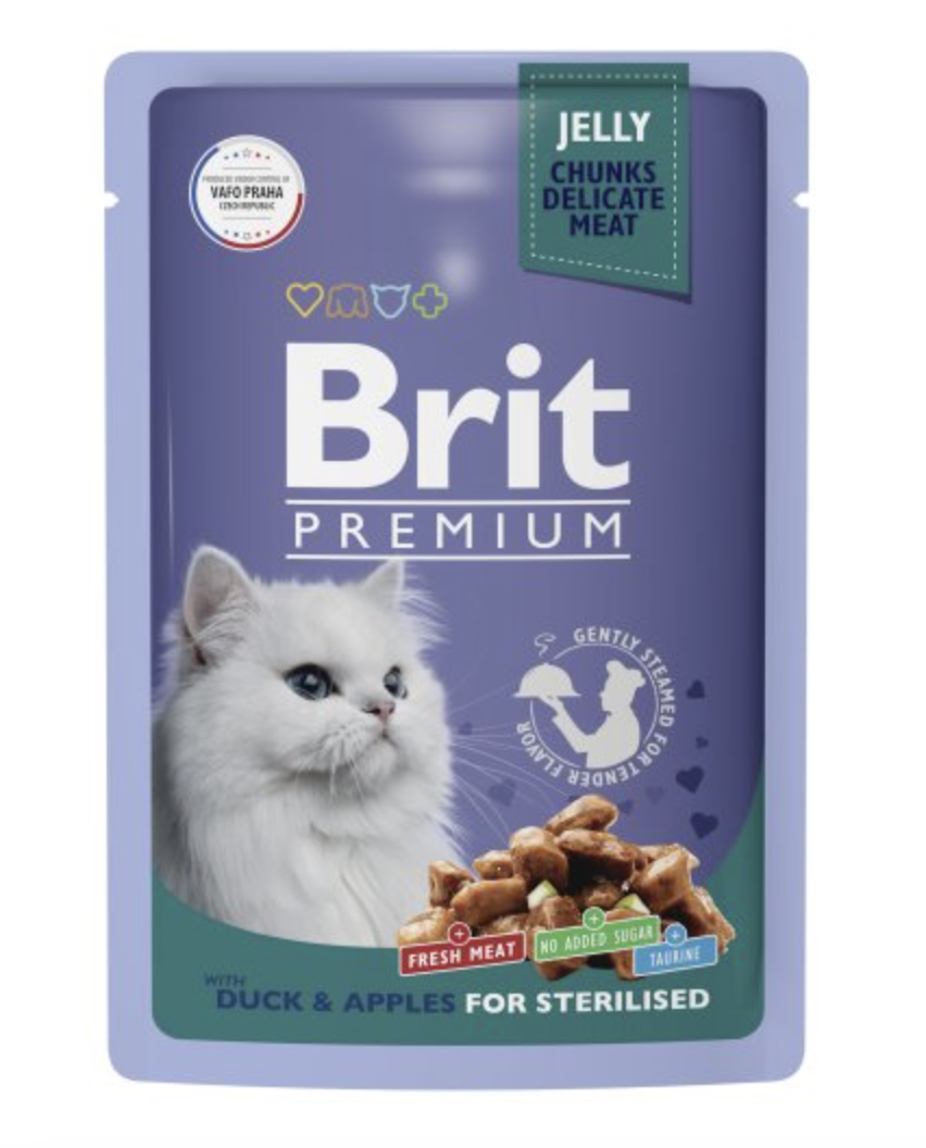 BRIT Premium  Влажный корм в желе для стерилизованных кошек, утка с яблоками, 85г  5050208