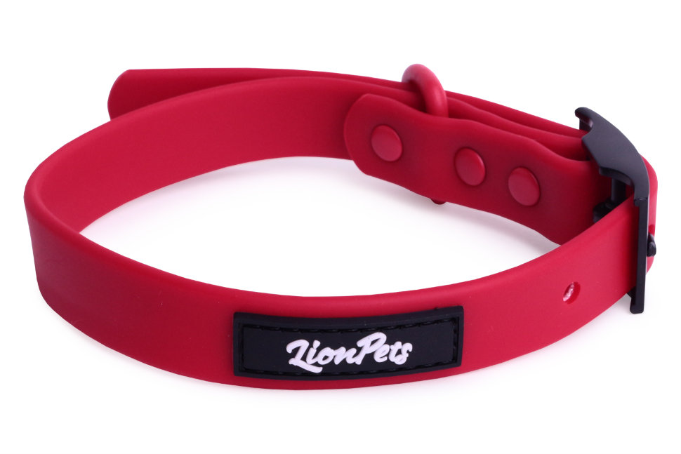 Ошейник из биотана LionPets с металлической пряжкой LPO-00520-2 (Красный) (Размер M обхват шеи 25-40 см, ширина 1,9 см)