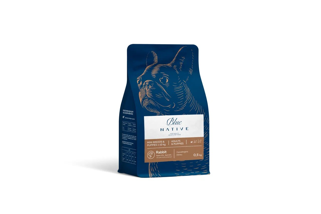 Blue Native Blue native Сухой корм для щенков и собак мелких пород с кроликом 500гр