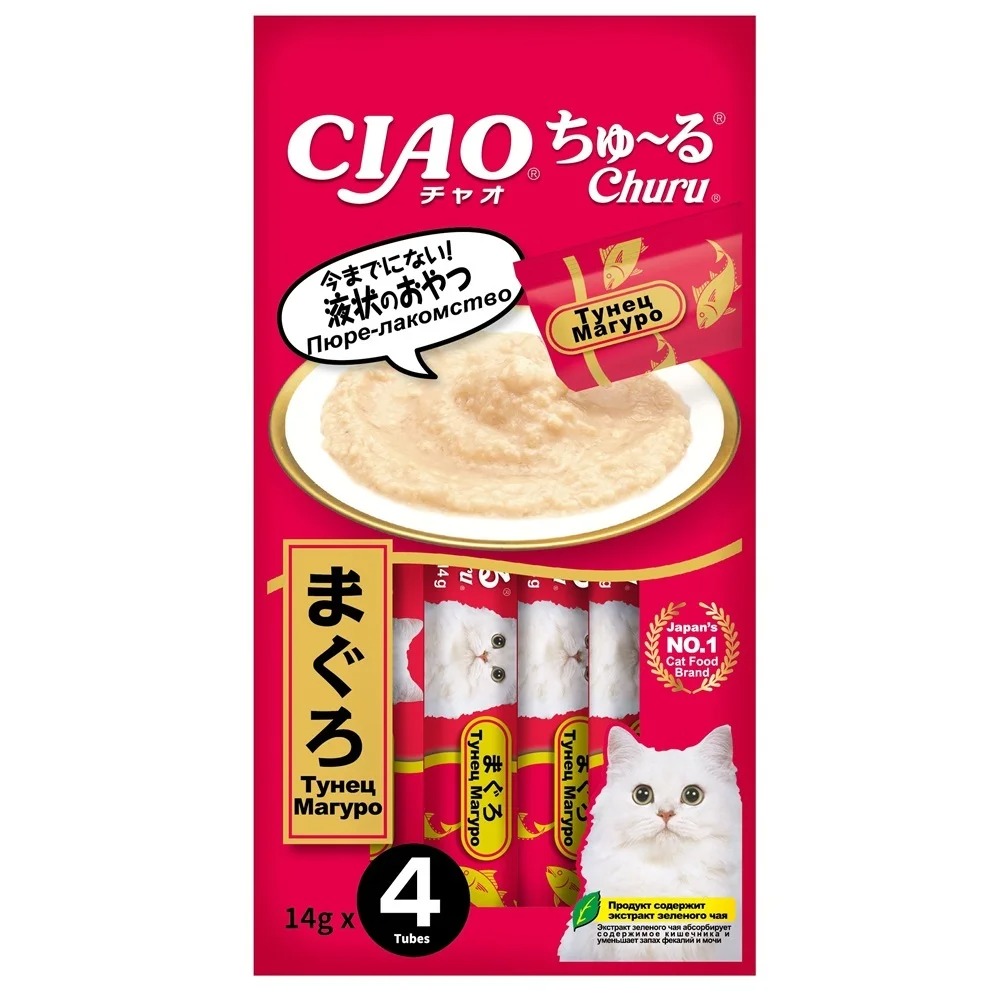 INABA  CIAO Churu Крем-Лакомство пюре для кошек Тунец Магуро, 14 г х 4 шт. 4901133947193