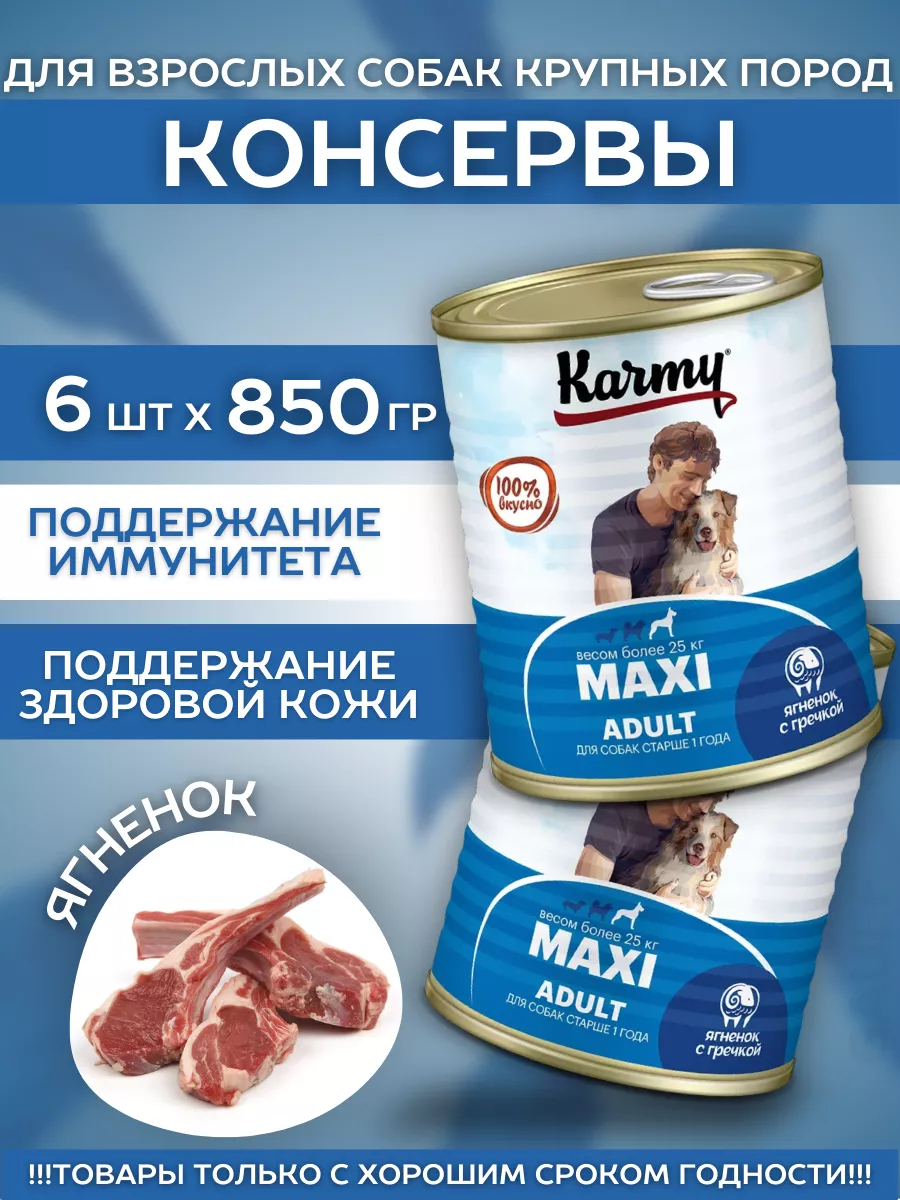 KARMY Корм влажный для крупных собак с ягненком 850гр