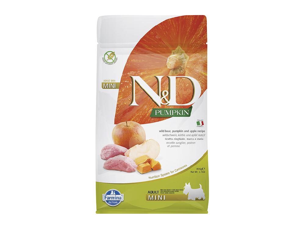 Сухой корм для взрослых собак мелких пород Farmina N&D Pumpkin, беззерновой, кабан с яблоком и тыквой, холистик, 800гр