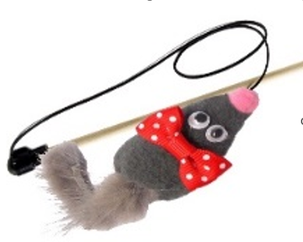 Дразнилка-удочка GoSi для кошек Мышь-милаха Микки с норковым хвостом, 50 см