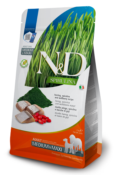 FARMINA N&D Spirulina Сухой корм для собак средних и крупных пород Сельдь, спирулина и ягоды годжи 2кг