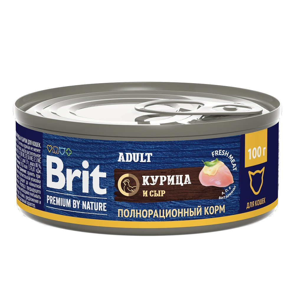 Brit Premium by Nature Брит Консервы для кошек, курица и сыр, 100г  5051236