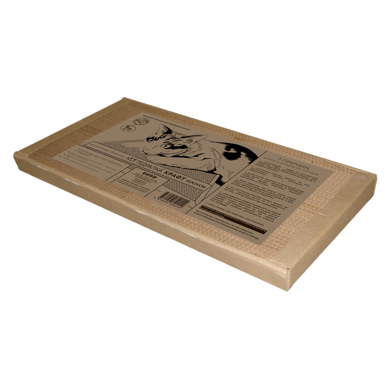 Картонная когтеточка для кошек, КРАФТ гофрокартон,  Когтедралка , размер 50х24 см