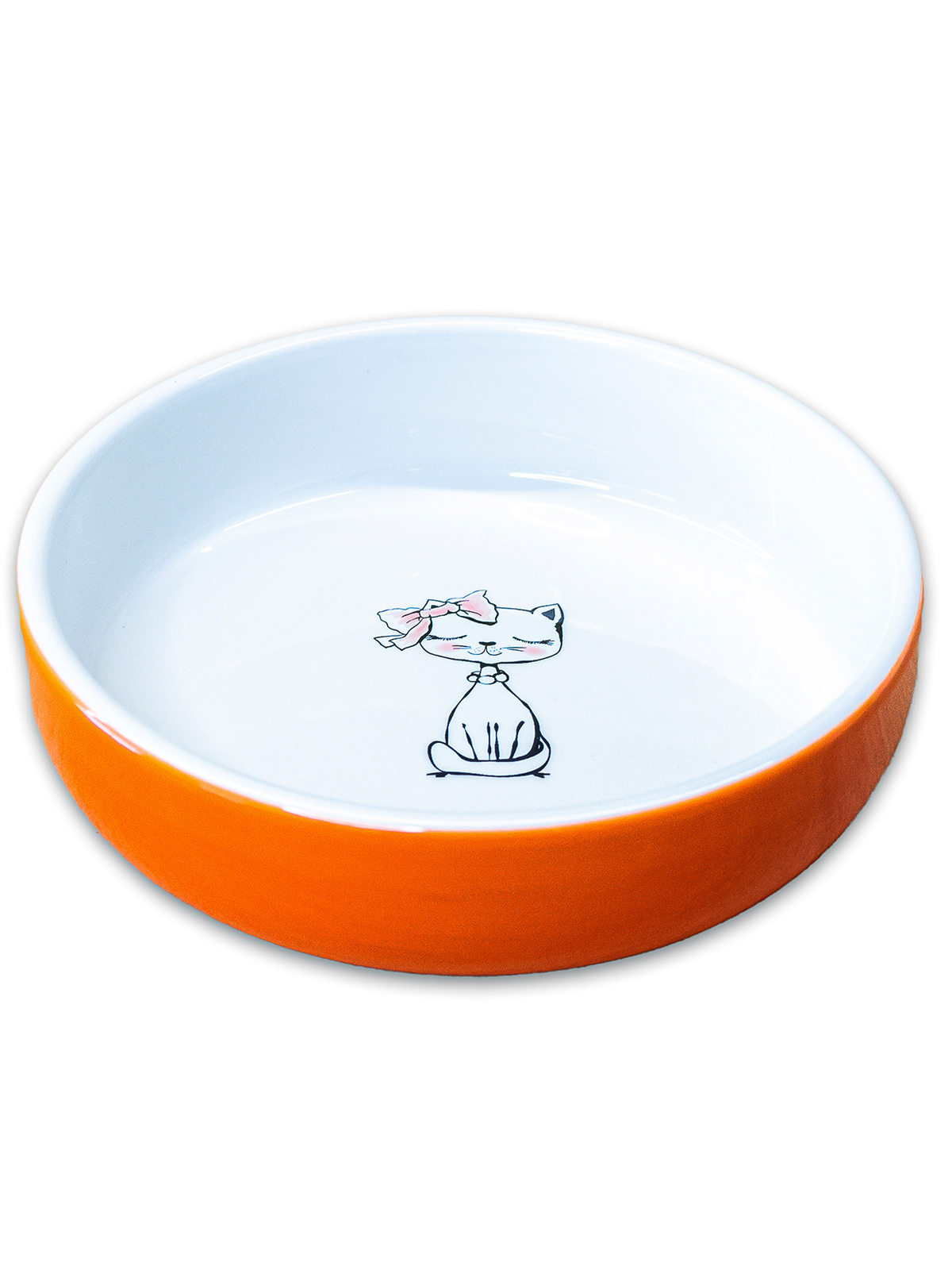 Миска Mr.Kranch керамическая для кошек Кошка с бантиком 370 мл оранжевая