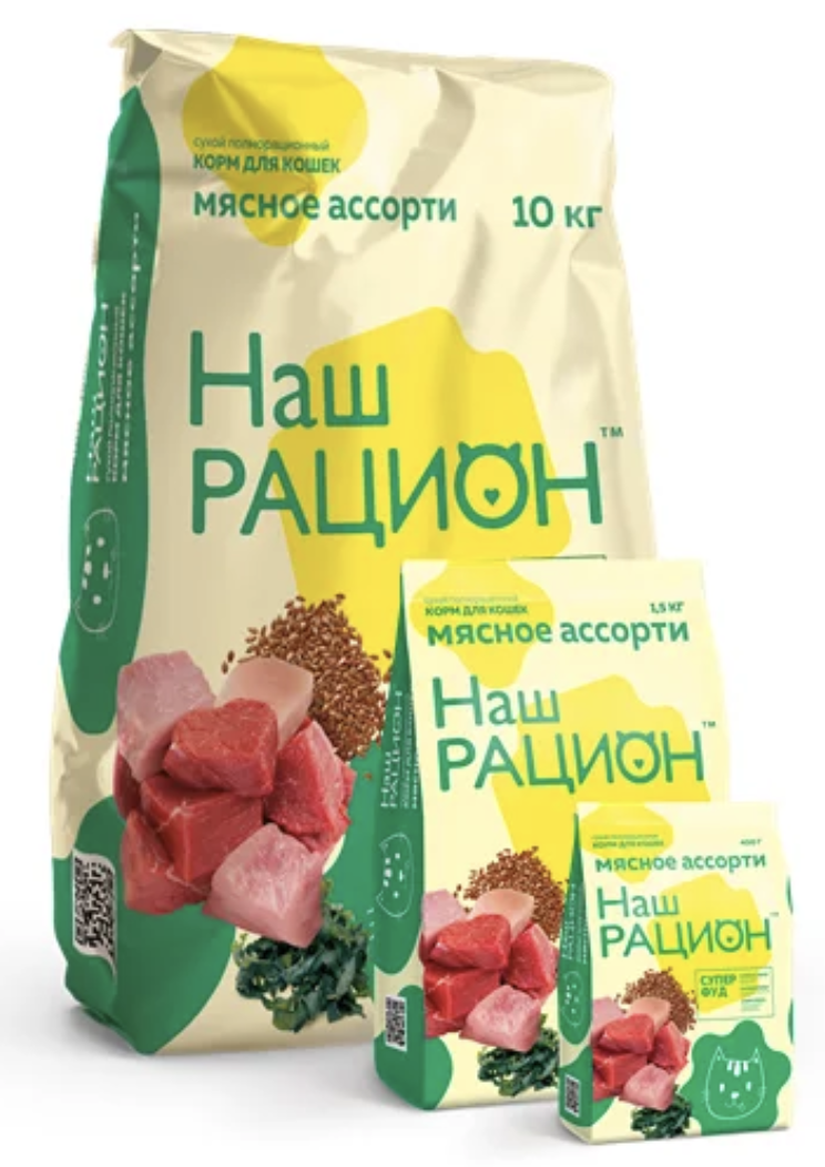 Наш рацион Наш Рацион Сухой полнорационный корм для кошек мясное ассорти 400 гр